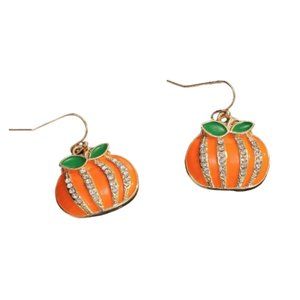 Pipi Tree Orange Enamel & Rhinestone Drop Earrings NWOT